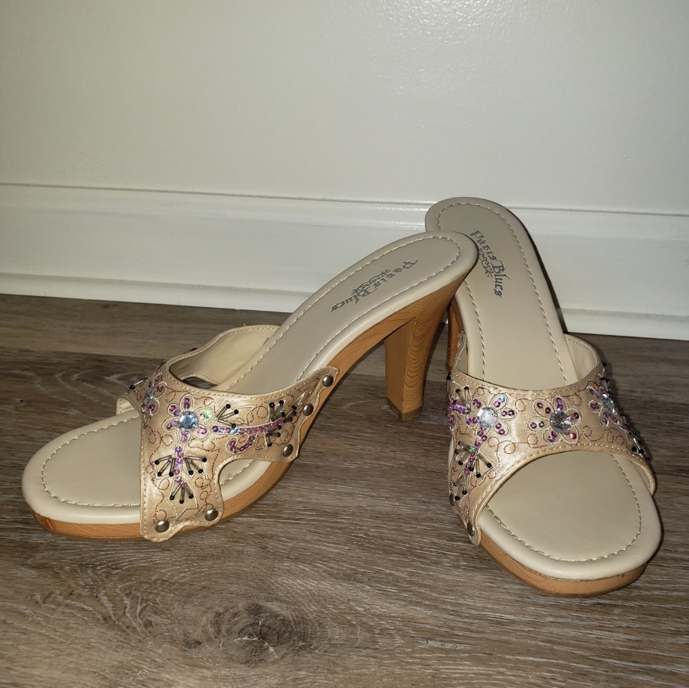 Paris Blues beaded high heel mule